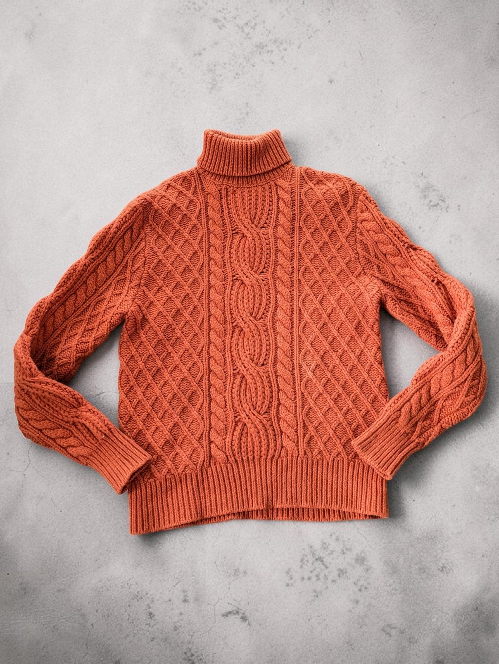 The KOOPLES Wool Blend Cable Knit Turtle Neck Orange Sweater Size M
